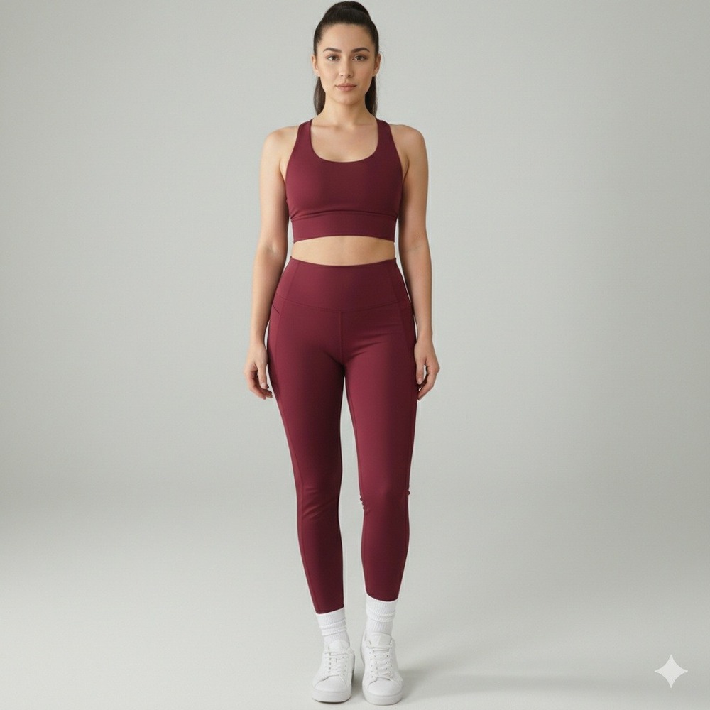 Lululemon Train‎ Times Leggings Women SZ 4 Maroon High Rise Mesh Activewear